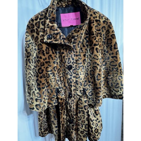 Betsey Johnson Leopard Faux Fur Cape Coat Belted XL Retro Glam - Picture 6 of 12